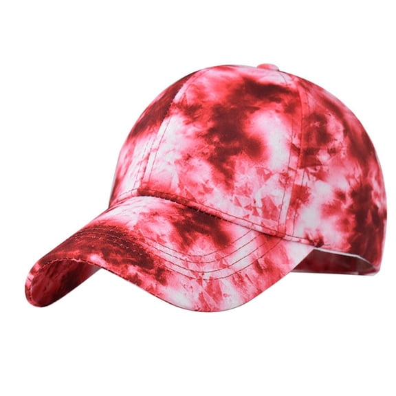 Bibifish Womens Red & Pink Tie-Dye Baseball Cap Curved-Brim Soft Fabric Lightweight Casual Vacation Streetwear Outdoor Sun Protection Cap