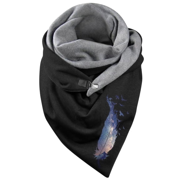 Bibifish Womens Scarf Black Moon Floral Printed Fleece Lined Triangle Neck Warmer Soft Daily Wear Boho Style Neck Warmer With Button