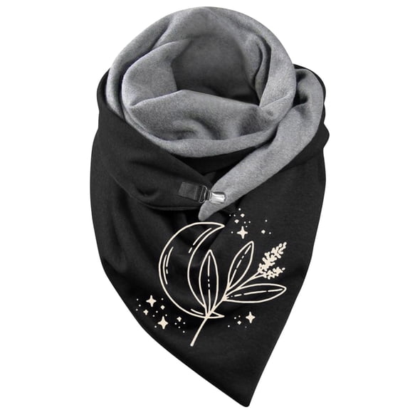 Bibifish Womens Scarf Black Moon Floral Printed Fleece Lined Triangle Neck Warmer Soft Daily Wear Boho Style Neck Warmer With Button
