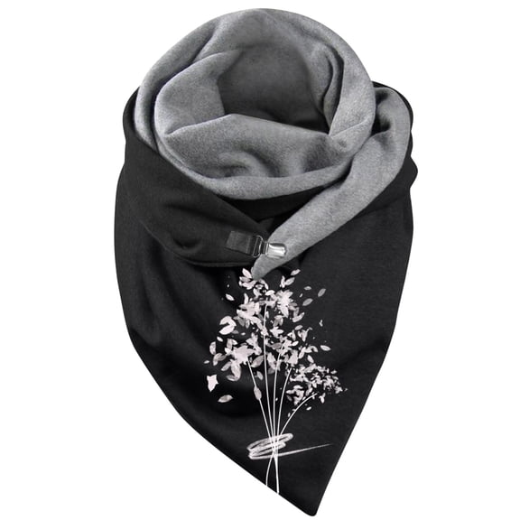 Bibifish Womens Scarf Black Moon Floral Printed Fleece Lined Triangle Neck Warmer Soft Daily Wear Boho Style Neck Warmer With Button
