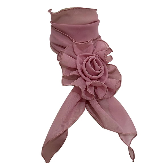Bibifish Womens Scarf Chiffon Neck Scarf With 3D Flower Soft Lightweight Hair Wrap Small Scarves