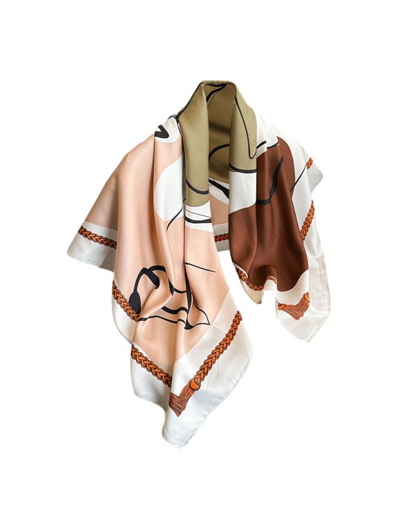 Womens Scarf Classic Luxe Satin Small Square Scarf Equestrian Chain Print Office Daily Head Wrap