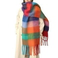 thumbnail image 1 of Bibifish Womens Scarf Cute Light Color Plaid Pattern Fuzzy Scarf With Fringes Soft Lightweight Comfy Fall Winter Street Style Colorful Scarf, 1 of 3