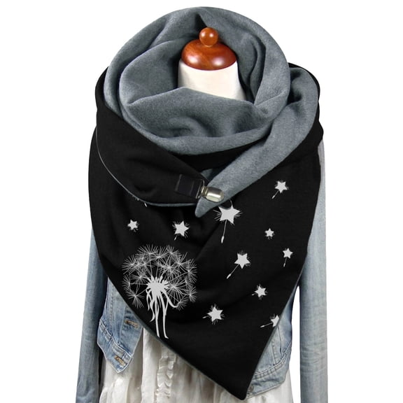 Bibifish Womens Scarf Floral Print Fleece Lined Triangle Neck Warmer With Button Winter Warm Comfy Daily Wear Street StyleTriangle Scarf