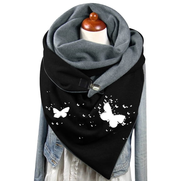 Bibifish Womens Scarf Floral Print Fleece Lined Triangle Neck Warmer With Button Winter Warm Comfy Daily Wear Street StyleTriangle Scarf