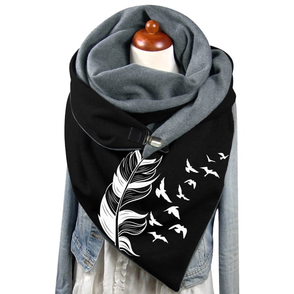 Bibifish Womens Scarf Floral Print Fleece Lined Triangle Neck Warmer With Button Winter Warm Comfy Daily Wear Street StyleTriangle Scarf