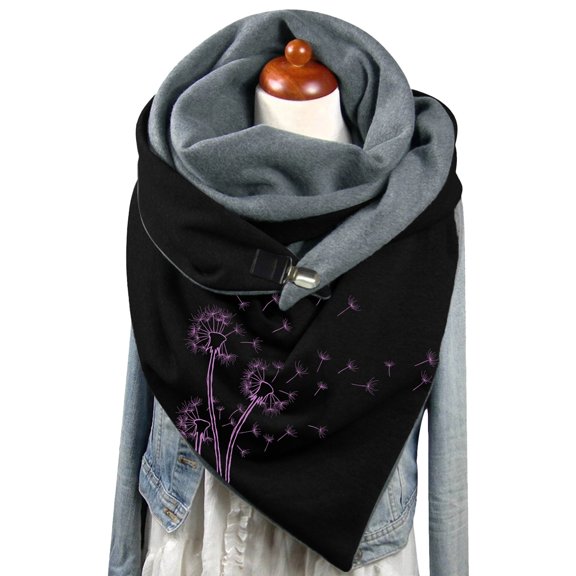 Bibifish Womens Scarf Floral Print Fleece Lined Triangle Neck Warmer With Button Winter Warm Comfy Daily Wear Street StyleTriangle Scarf