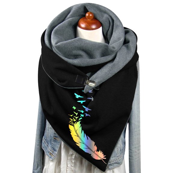 Bibifish Womens Scarf Floral Print Fleece Lined Triangle Neck Warmer With Button Winter Warm Comfy Daily Wear Street StyleTriangle Scarf