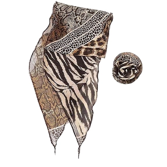 Bibifish Womens Scarf Leopard Print Chiffon Scarf With 3D Rose Decor Lightweight Neck Hair Wrap Small Scarf