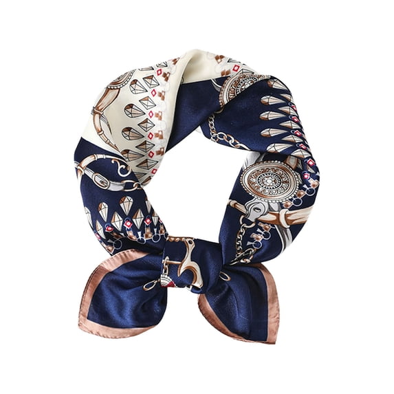 Bibifish Womens Scarf Navy Equestrian Print Satin Square Scarf Vintage Elegant Neck Hair Head Scarf