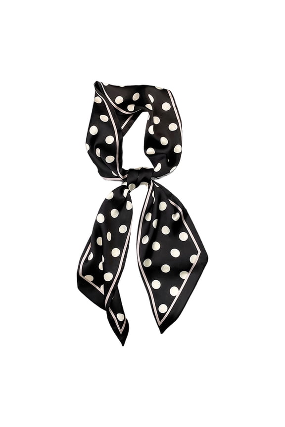 Womens Scarf Polka Dot Satin Skinny Scarf With Pink Border Neck Hair Tie Accessory