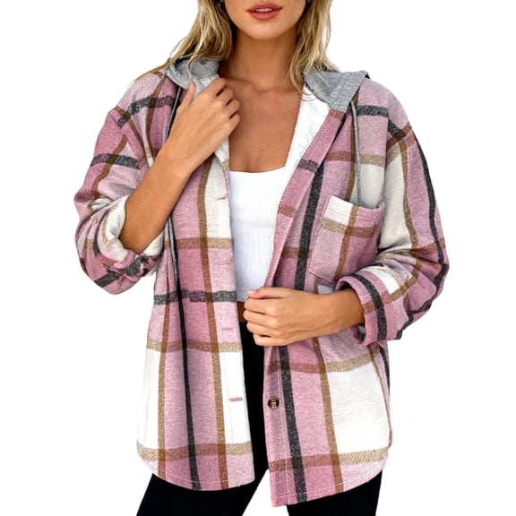 Bibifish Womens Shirt Jackets Pink Lined Drawstring Hood Jackets Pocket Oversized Fit Warm Soft Casual Daily Wear Trendy Jackets