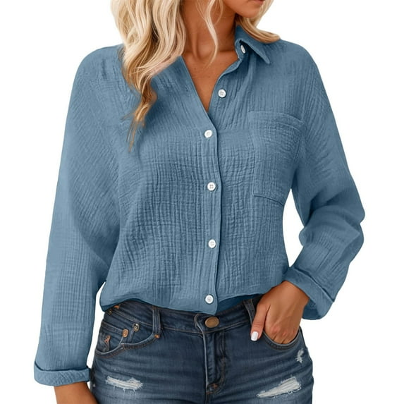 Bibifish Womens Shirts Casual Solid Color Button Down Chiffon Blouse Tops Oversized Long Sleeve Fall Casual Workout Ladies Shirts Outfits