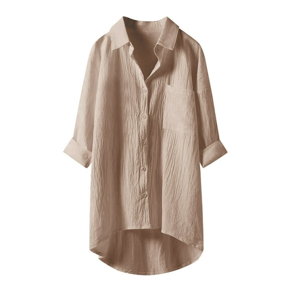 Bibifish Womens Shirts Elegant Lapel V Neck Solid Color Button Down Shirts Cozy Oversized Half Sleeve Workout Long Shirts For Ladies