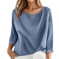 thumbnail image 1 of Bibifish Womens Shirts Round Neck 3/4 Dolman Sleeve Blue Top Lightweight Breathable Loose Fit Casual Basic Undershirts Spring Fall Comfy Outfits, 1 of 4