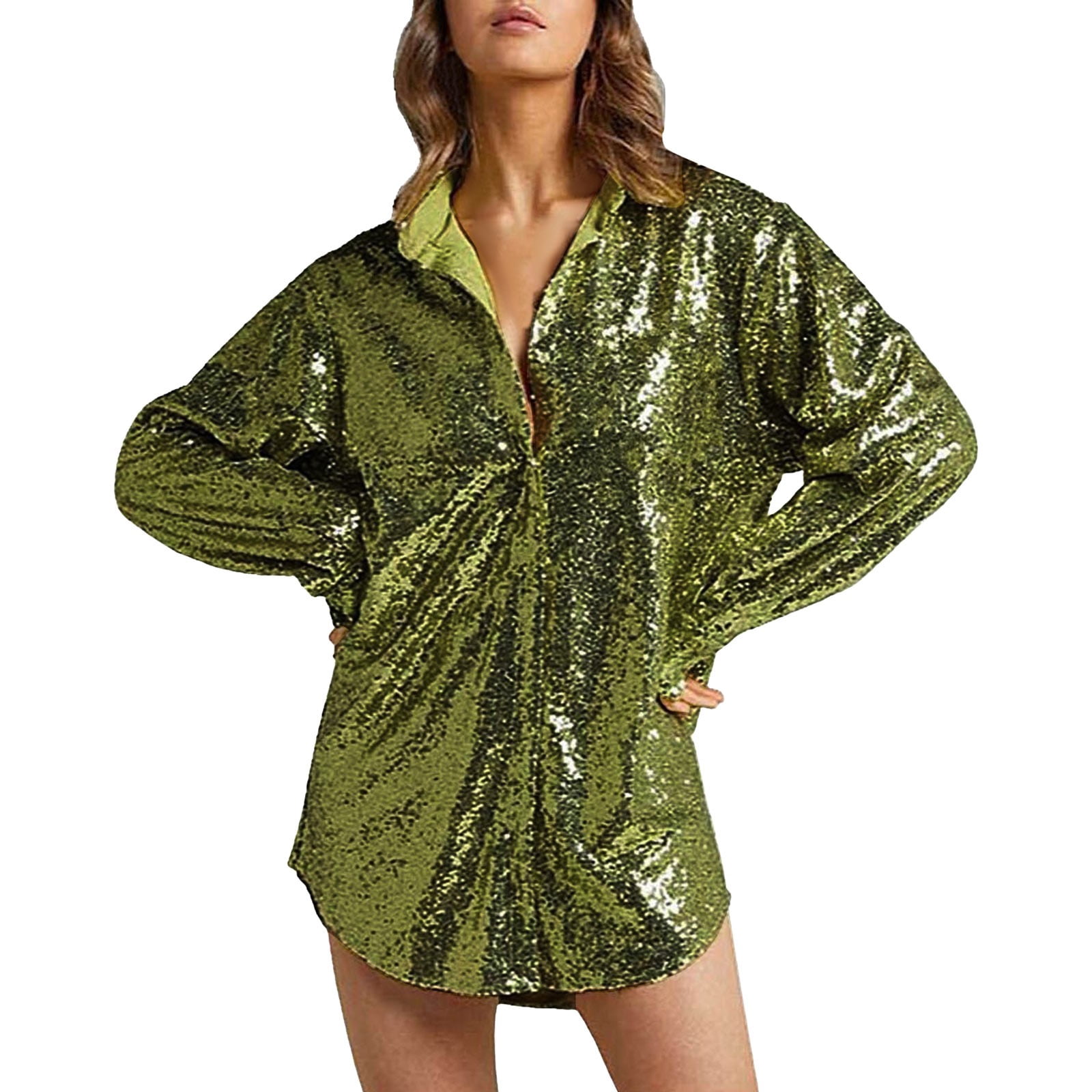 Bibifish Womens Shirts Sequins Casual Long Sleeve Glitter Party Shirts ...