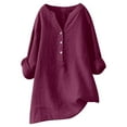 thumbnail image 1 of Bibifish Womens Shirts Summer Long Sleeved Color V Neck Half Button Shirts Oversized Lightweight Solid Workout Blouse Tops For Ladies, 1 of 3