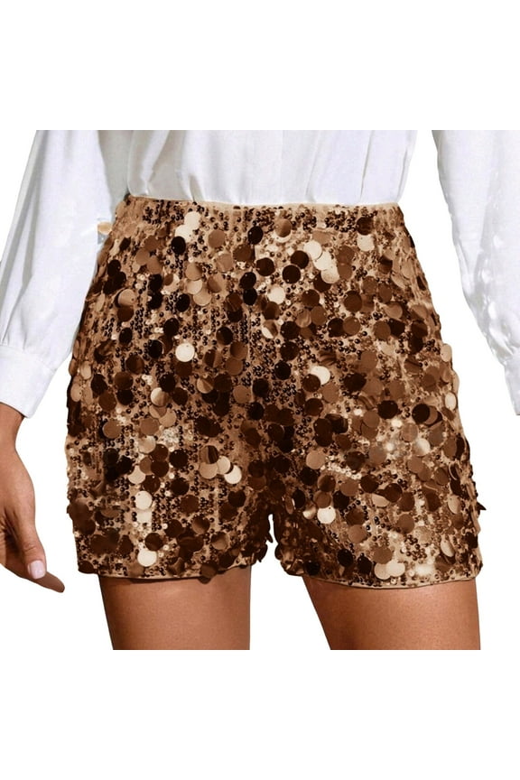 Womens Shorts Glitter Sequin Shorts Banquet Glitter Pants Comfortable Shiny Elastic Waist Relaxed Fit Wide Leg Shorts