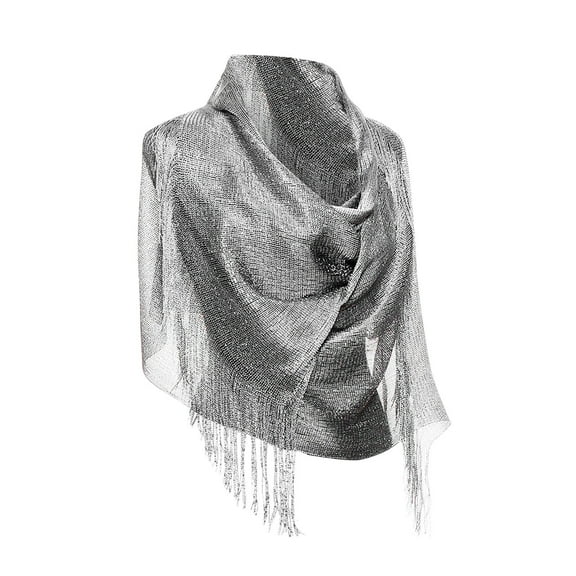 Bibifish Womens Silver Gray Textured Scarf Warm Soft Comfortable scarf with Tassel Autumn Winter Elegant Cozy Shawl for Casual Party trendy outfits