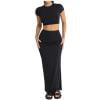 Bibifish Womens Skirt Set Spring Summer Crop Tops Short T Shirt With High Waist Bodycon Midi Skirt Casual Daily Wear Two Piece Outfit