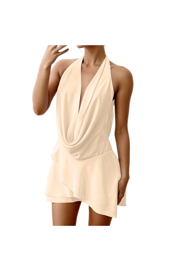Womens Skirt Sets Summer Stylish Going Out Sleeveless Halter Drape Chiffon Tank Tops And Bodycon Mini Skirt Casual Skirt Sets