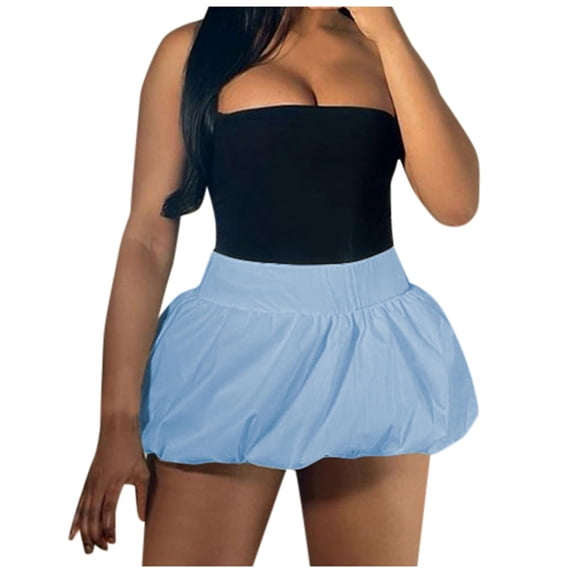 Bibifish Womens Skirts Bubble High Waist Cute Mini Skater Skirts Elastic Waist Daily Casual Street Trendy Skirts