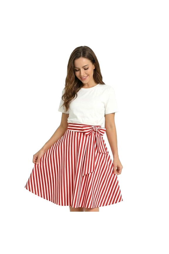 Womens Skirts Casual Striped Apron Style Skirts Midi Length Daily Outdoor Picnic Everyday Wear Lightweight Skirts For Ladies