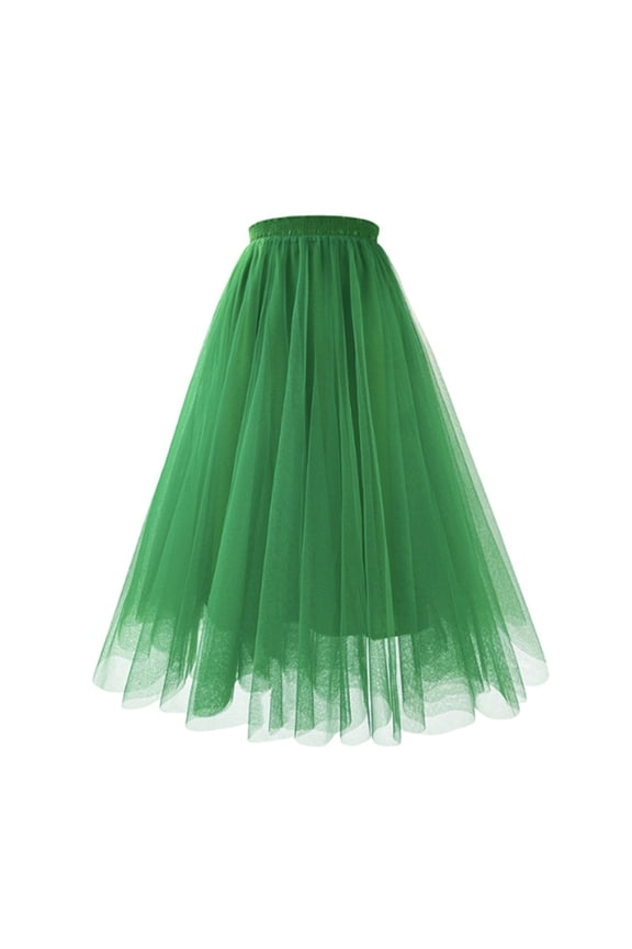 Womens Skirts High Waist Midi Length Pleated Mesh Tulle Skirts Flowy A Line Big Swing Sheer plus sized Overlay Solid Color Skirts