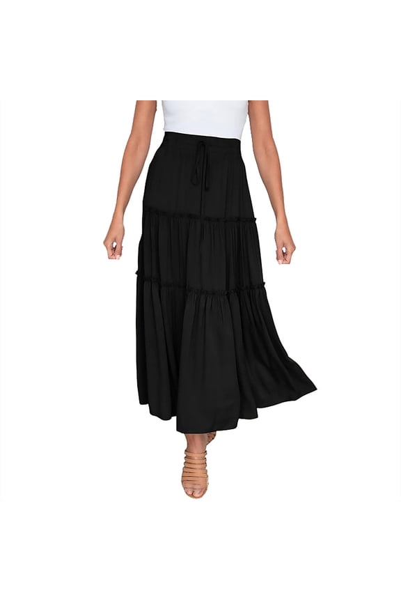 Womens Skirts High Waisted A Line Pleated Flowy Lightweight Skirts Midi Skater Skirts Drawstring Elastic Waist Daily Dating Streetwear Chic Skirts