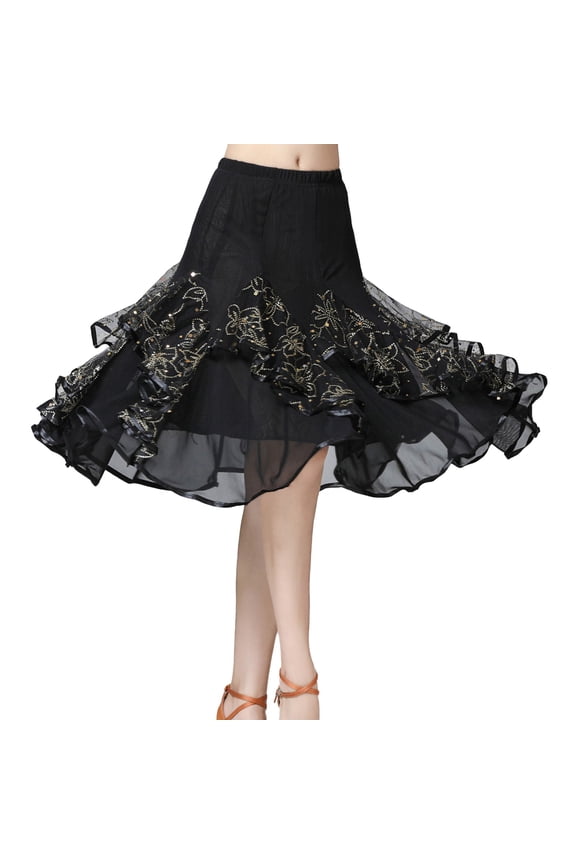 Womens Skirts Lace Large Swing Flow Mid Length Tiered Skirts Elastic Waist Elegant Dance Practice Formal Evening Trendy Outfits