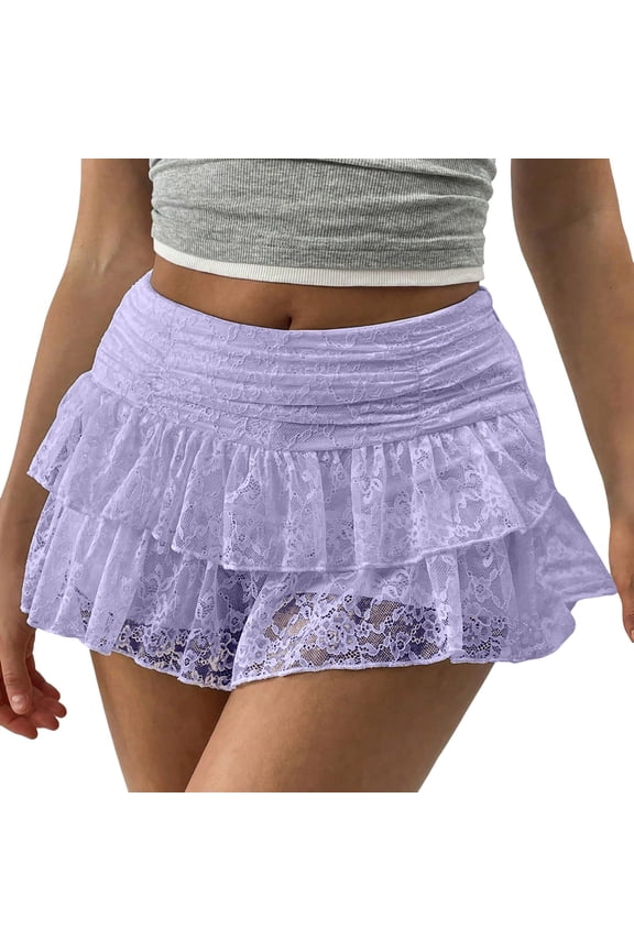 Womens Skirts Leopard Pattern Ruffle Tiered Skirts Short Lace Trim Y2K Chic Girls Daily Fashion Skirts