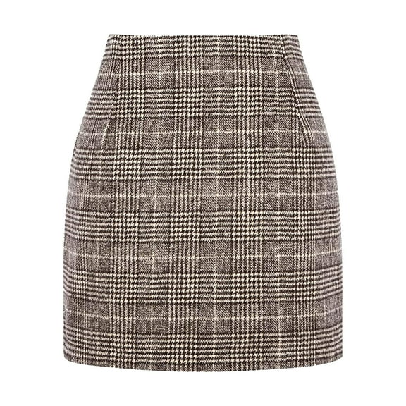 Bibifish Womens Skirts Plaid High Waist Pencil Mini Skirts Elegant Zip Up Bodycon Skirts Trendy Fall Winter Wrap Mini Skirts For Ladies