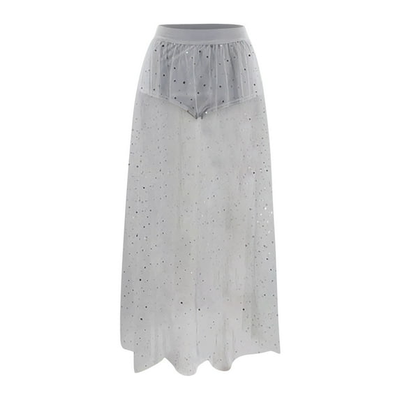 Bibifish Womens Skirts Sheer Mesh High Waist See Through Mid Length A Line Skirts Side Elastic Slim Elegant Summer Evening Dressy Skirts