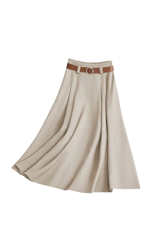 Womens Skirts Solid Color Casual Pleated Elastic Waist Flowy Spring Summer Midi Skirts Simple Elegant Daily Casual Trendy Stylish Skirts