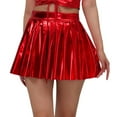thumbnail image 1 of Bibifish Womens Skirts Solid Color Leather Pleated Skirts High Waist Slim Fit A-Line Mini Skirts Stage Party Performance Dance Mini Skirts, 1 of 3