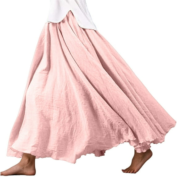 Bibifish Womens Skirts Solid Color Plus Size Elastic Waist A Line ...