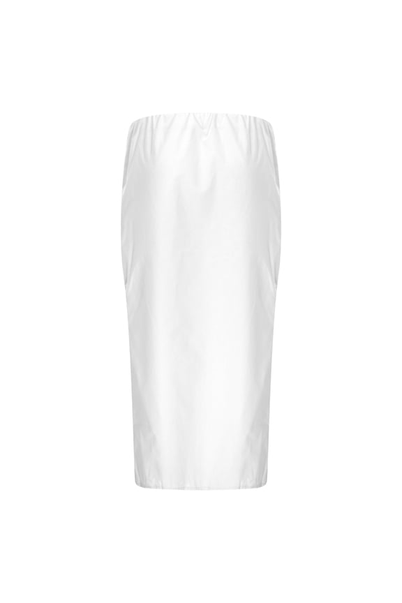 Womens Skirts Solid Color Side Slit Maxi Skirts Solid Color Drawstring Elastic Waist Smooth Elegant Daily Wear Skirts With Pocket