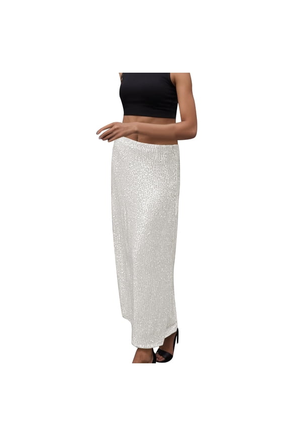 Womens Skirts Solid Sequin Back Split Sleek Mid-Length Sheath Skirts Zipped Waist Eye Catching Evening Formal Party Chic Skirts