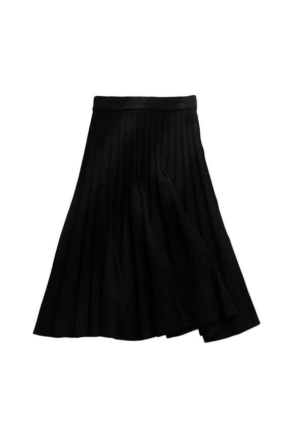 Womens Skirts Thick Knitted Pleated Midi Skirts Mid Length Skirts Basic A Line Pleated Solid Color Midi Skirts For Ladies