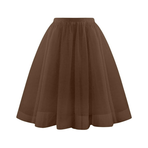 Bibifish Womens Skirts Trendy Pleated Mid Length Skirts Casual Solid Color Elastic Waist Skirts Soft Drape Mid A Line Skirts For Ladies
