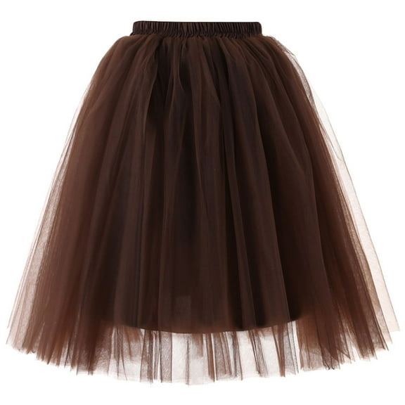 Bibifish Womens Skirts Tulle Skirts Knee Length Skirts Solid Color Elastic Waisted Stylish Adult Tutu Dancing Skirts For Ladies