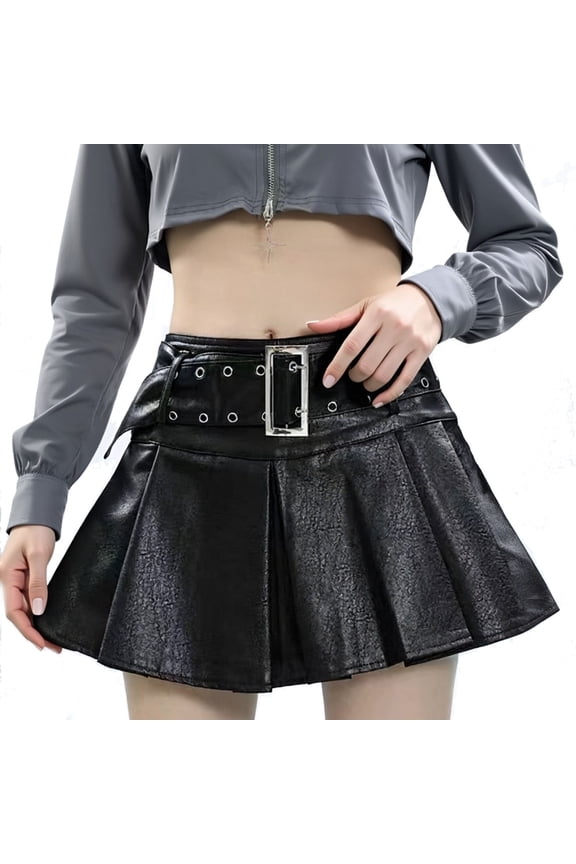 Womens Skirts Vintage Style High Waisted Pleated Fall Winter Slim Fit Mini Length Leather Skirts Sexy Chic Club Party Street Trendy Stylish Skirts