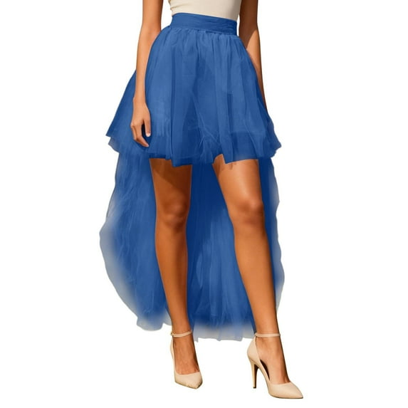 Bibifish Womens Skirts carnival Colorful Layered Mesh Tulle Skirt Elastic Waist Irregular Hem Short Front Long Back Flowy A Line Skirts