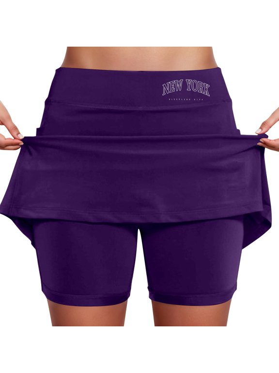 Womens Skort Graphic Print High Waisted Slim Fit Mini Skirt 2 In 1 Tennis Skirts Workout With Pockets