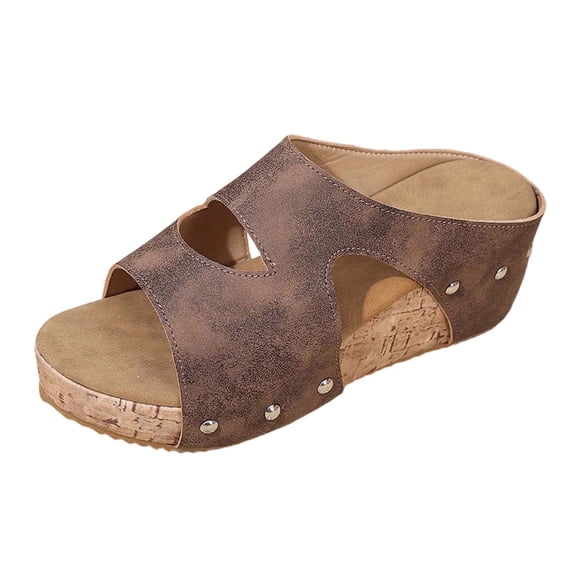 Bibifish Womens Slide Sandals Leather Hollow Wedge Thick Sole Mule Sandals Non Casual Beach Shoes