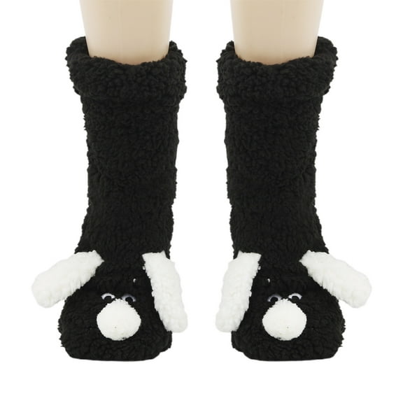 Bibifish Womens Slipper Socks Cute Dog Pattern Plush Socks Fluffy Cartoon Crew Socks Cozy Home Wear Non- Floor Socks For Ladies