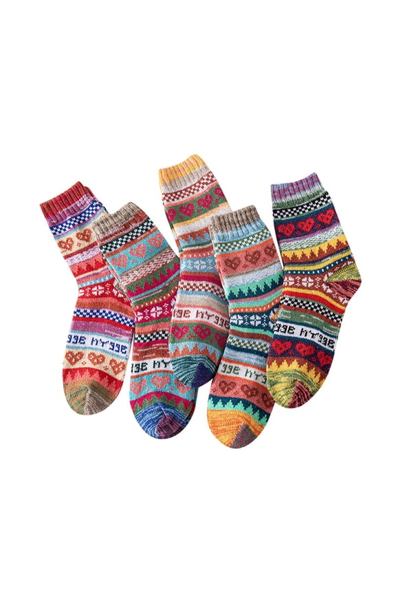 Womens Socks 5 Pairs Chunky Knit Textured Socks Sets Crew Length Novelty Patterned Winter Warmthick Thermal Socks For Ladies
