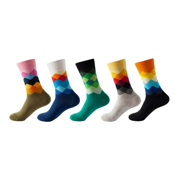 Bibifish Womens Socks 5 Pairs Color Block Printed Socks Soft Breathble Mid Calf Socks For Ladies Novelty Funky Cute Crew Socks