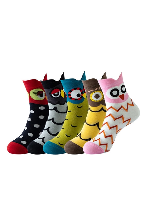 Womens Socks 5 Pairs Cute Animal Series Crew Sock Sets Funny Cartoon Pattern Novelty Fall Winter Daily Wear Mid Tube Socks