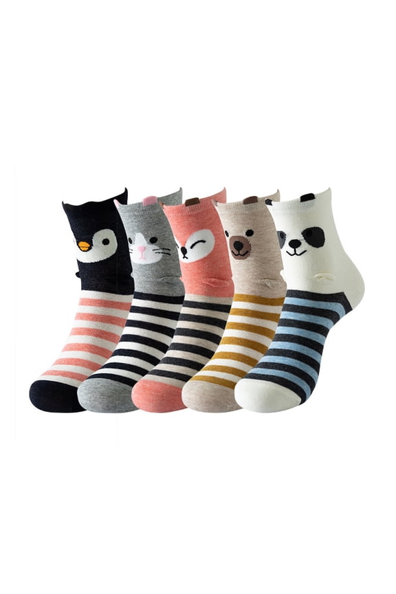 Womens Socks 5 Pairs Cute Dog Series Crew Sock Sets Fall Winter Daily Wear Funny Cartoon Pattern Matching Mid Socks